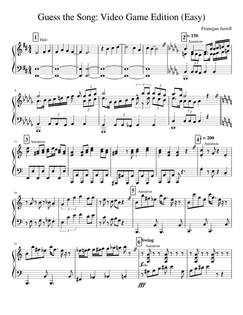 Guess the Song: Video Game Edition (Easy) Sheet music for Piano (Solo ...