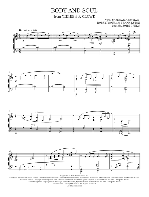 Body And Soul - John Green (Piano Solo)