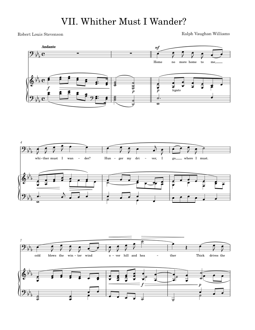 Songs of Travel, VII. Whither Must I Wonder? Sheet music for