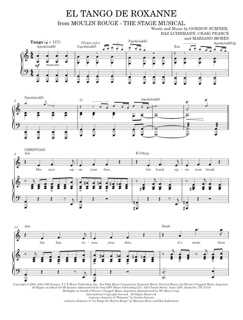 El Tango De Roxanne (from Moulin Rouge! The Musical) - Moulin Rouge! The Musical Cast (Piano Vocal)