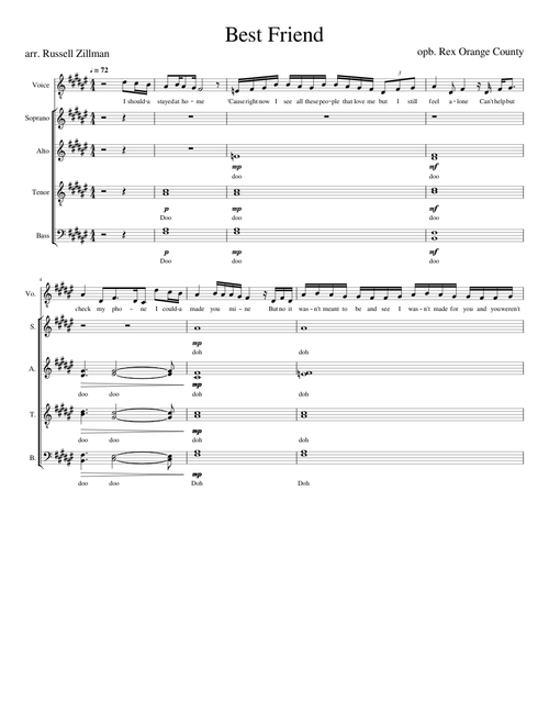 Best Friend Rex Orange County - SATB A Capella