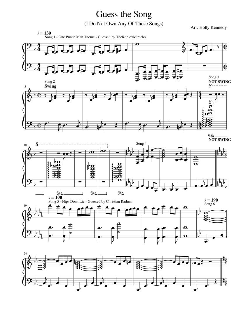 Guess The Song Sheet Music for Piano (Solo) | MuseScore.com