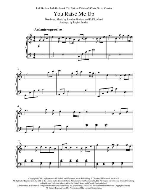 You Raise Me Up (Arr. Regina Pratley) - Josh Groban & The African Children's Choir (Piano Solo)