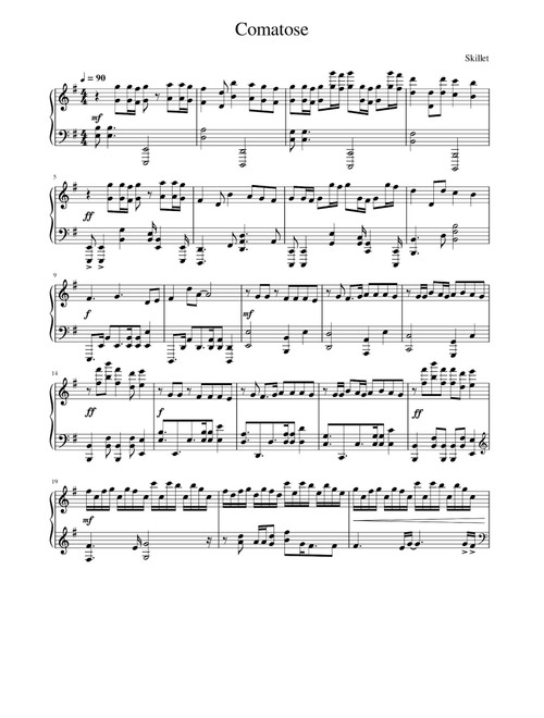 Comatose (Arr. Skillet) (Piano Solo)