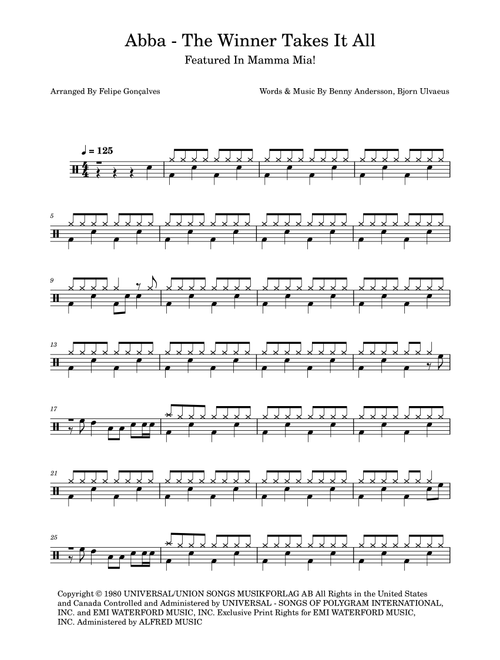 The Winner Takes It All (Arr. The Ninja) - ABBA (Drums)