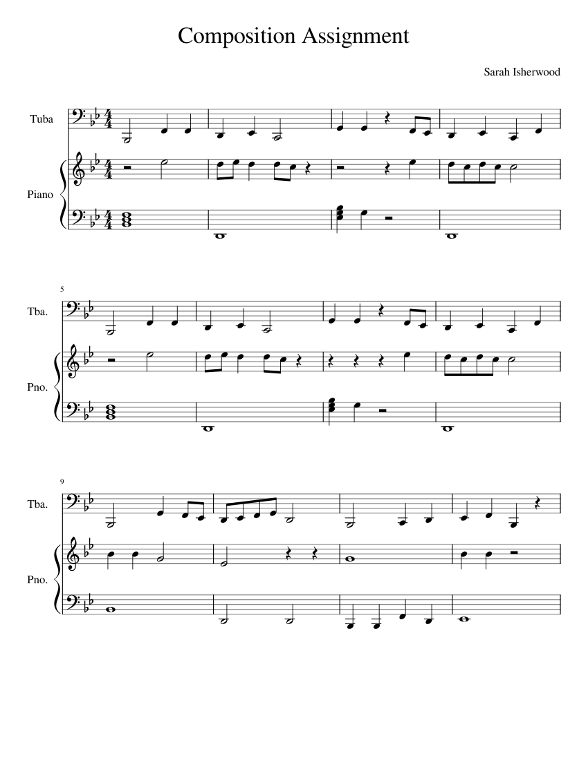 COMPOSITION ASSIGNMENT SCORE Sheet Music for Piano, Tuba (Solo ...