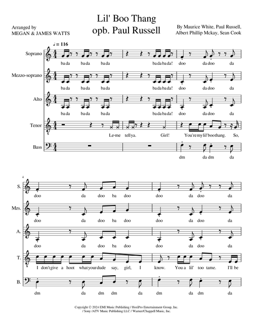 Lil Boo Thang (Arr. James Watts) - Maurice White, Sean Cook, Paul Russell (Choral, 5-Part)