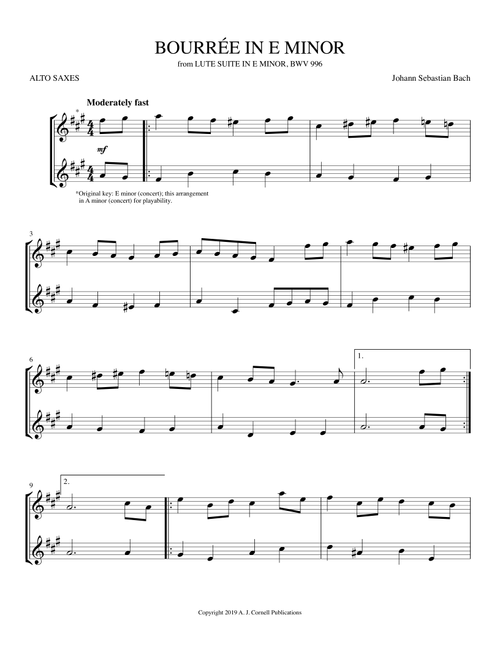 Bourrée in E Minor (Arr. Mark Phillips) - Johann Sebastian Bach (Alto Saxophone Duet)