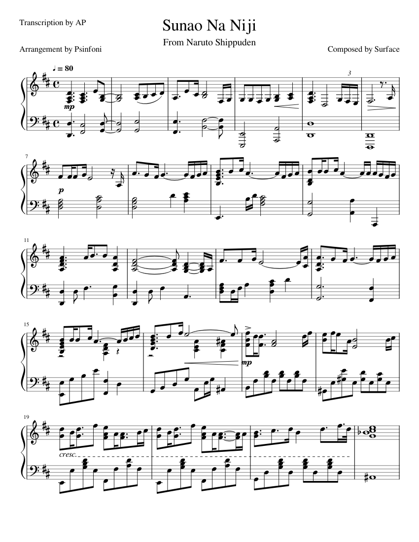 Sunao Na Niji Sheet music for Piano (Solo) | Musescore.com