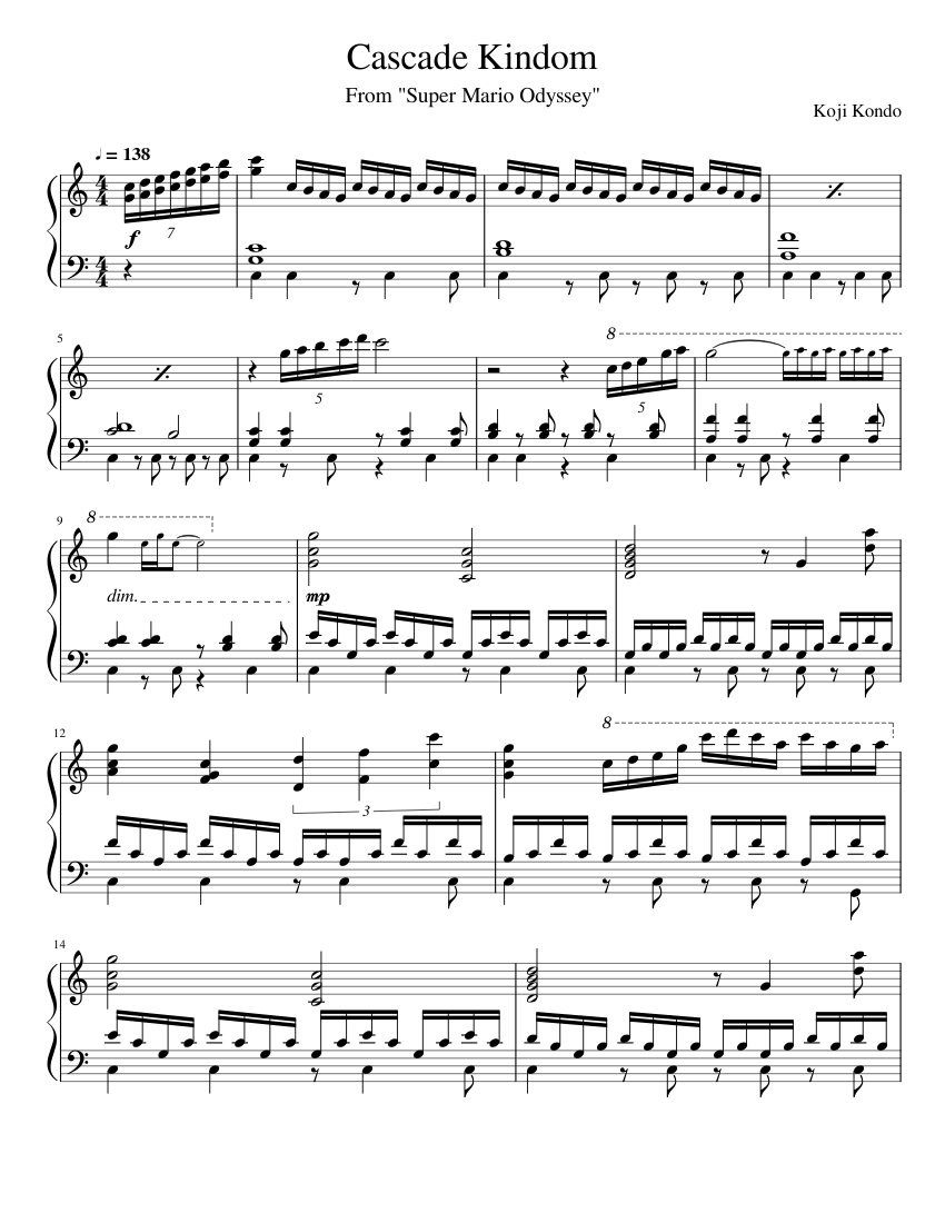 Super Mario Odyssey Cascade Kingdom Sheet music for Piano (Piano Four