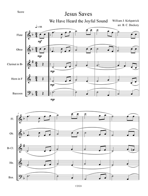 Jesus Saves (Woodwind Quintet) (Arr. B. C. Dockery) - William J Kirkpatrick (Woodwind Ensemble)