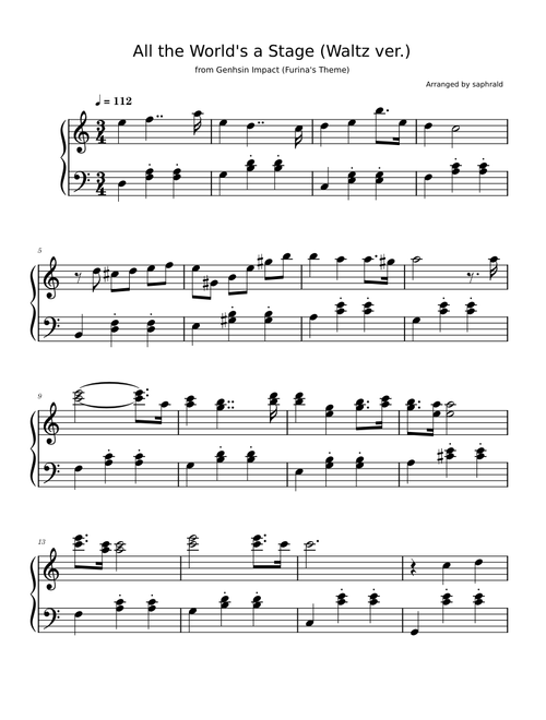 All the World's a Stage (from Genshin impact) - waltz arrangement for piano