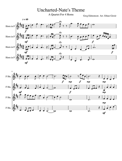 Uncharted- Nate's Theme Horn Quartet {WIP}
