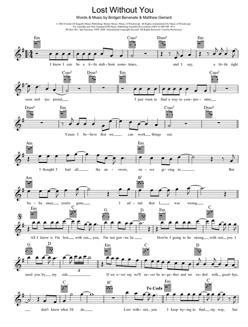 Lost Without You - Delta Goodrem (Lead Sheet - Fake Book)