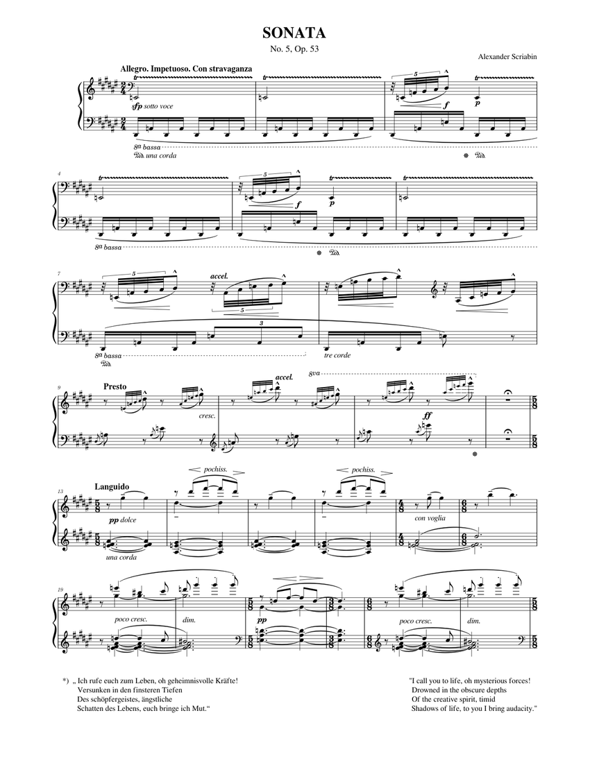 Alexander Scriabin: Piano Sonata No.5, Op.53 Sheet music for
