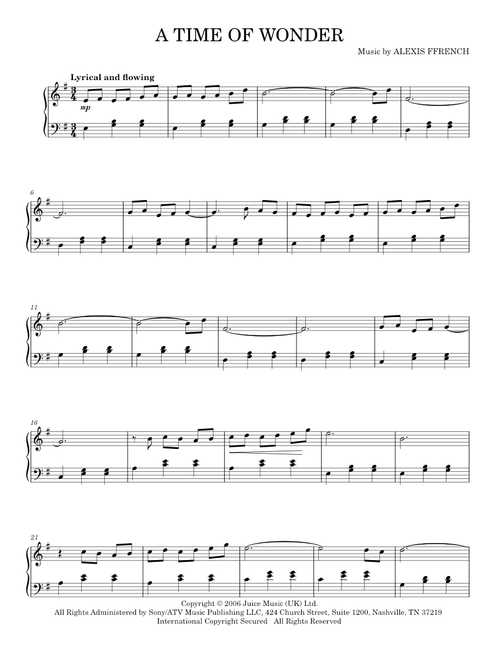 A Time of Wonder - Alexis Ffrench (Piano Solo)