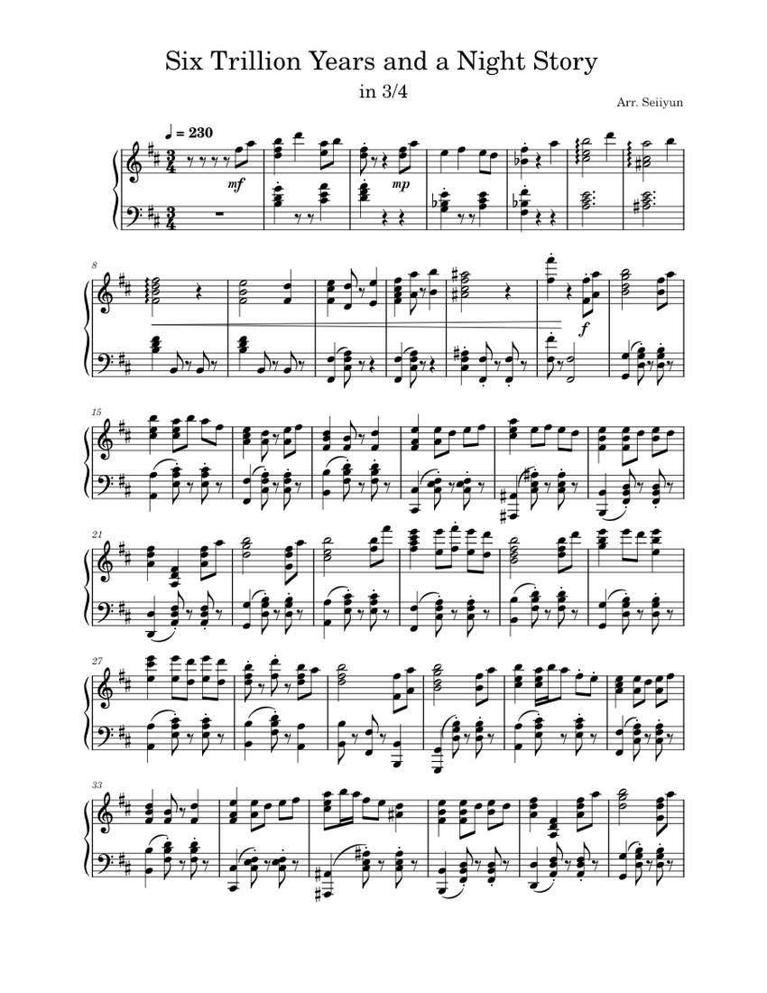 ラスト1点‼️メゾピアノ☆130 Six Trillion Years and Overnight Story 3/4 Sheet Music for