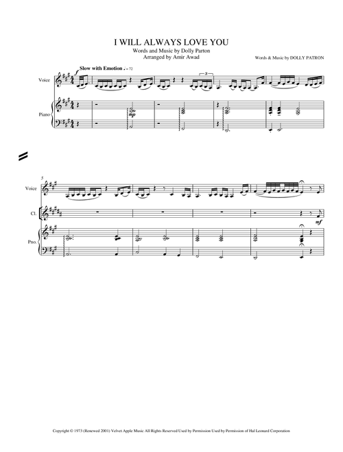 I Will Always Love You (Arr. Amir Awad) - Whitney Houston (Large Ensemble)