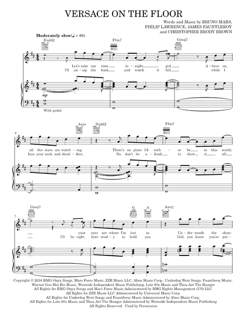 Versace on the floor - Bruno Mars (Piano-Vocal-Guitar)