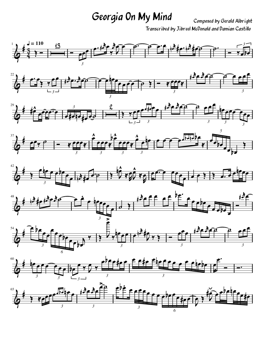 Georgia On My Mind by Gerald Albright Sheet Music for Saxophone