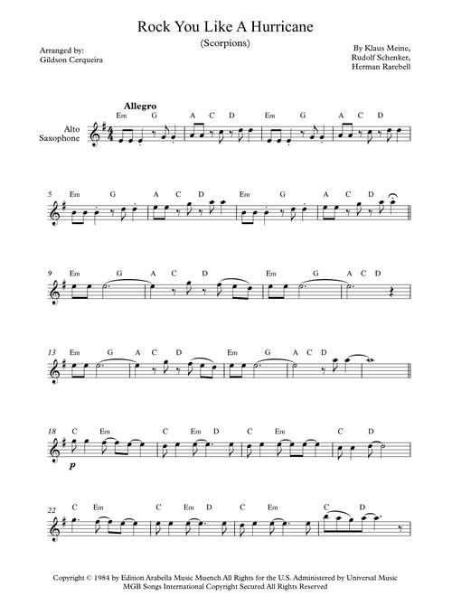 Rock You Like A Hurricane (Arr. Gildson Cerqueira) - Scorpions (Alto Sax Solo)