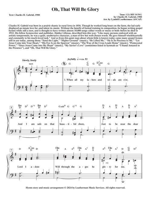 Oh, That Will Be Glory (Arr. Lyndell Leatherman) - Acapeldridge (Piano-Vocal-Guitar (Piano Accompaniment))
