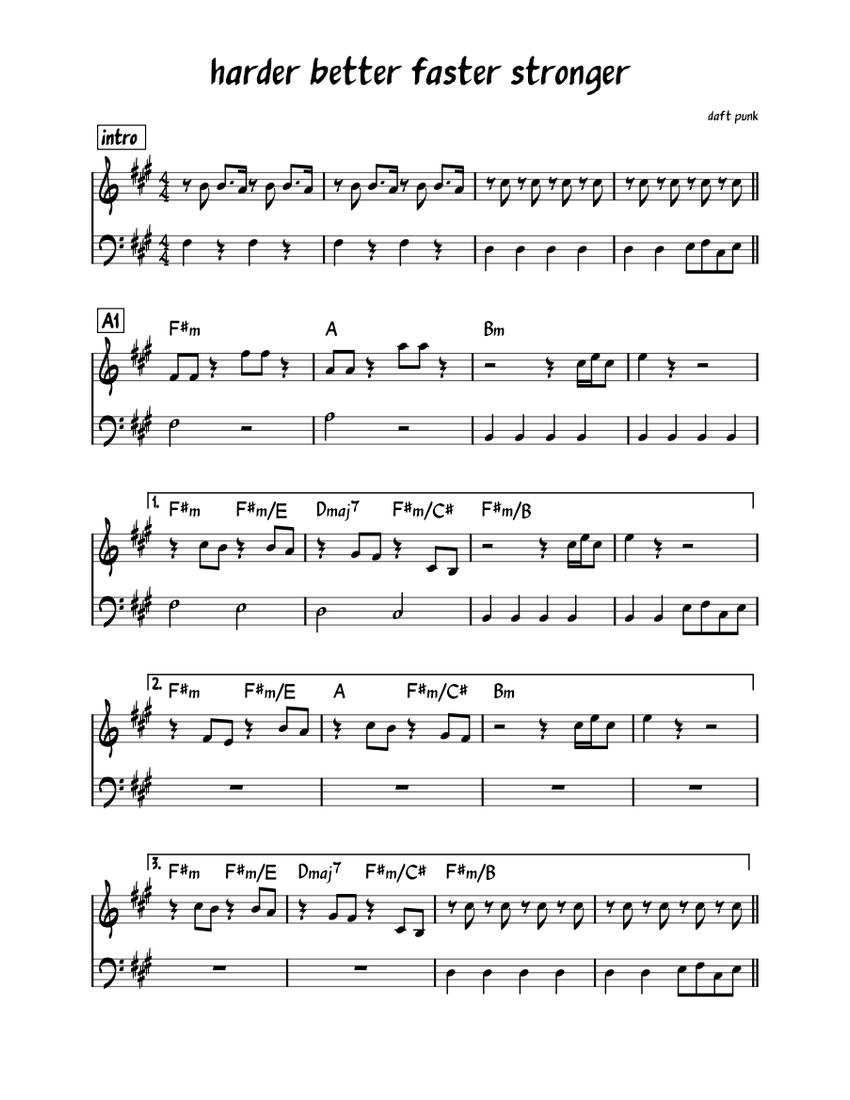 Harder better faster stronger – Daft Punk Sheet Music for Piano, Bass ...
