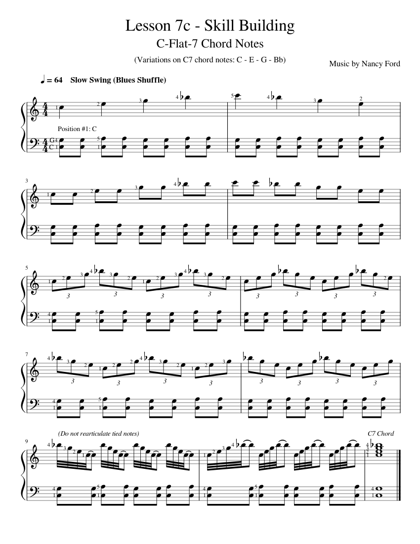 Lesson 7c - Skill Building - C Flat 7 Chord Notes Sheet music for Piano ...