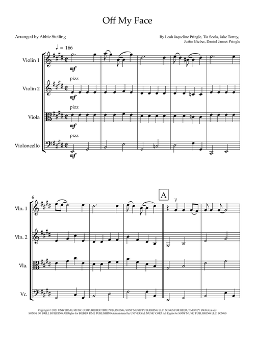 Off My Face (Arr. Abbie Steiling) - Justin Bieber (String Ensemble)