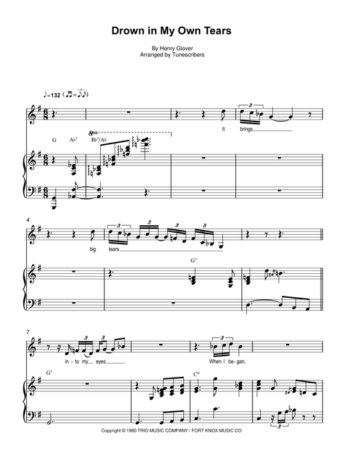 Drown in My Own Tears (Arr. Tunescribers) - Henry Henry Bernard Glover, Henry Glover (Piano Vocal)
