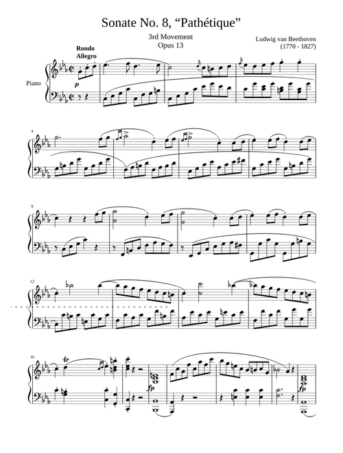 Sonate No. 8 Pathetique 3rd Movement