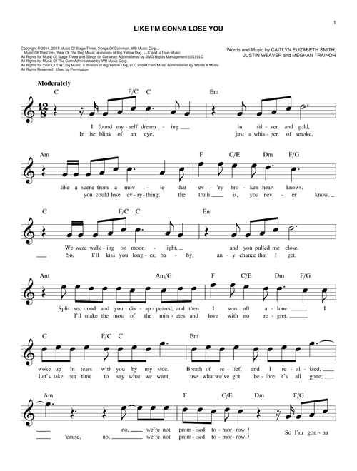 Like I'm Gonna Lose You - Meghan Trainor (Easy Lead Sheet - Fake Book)