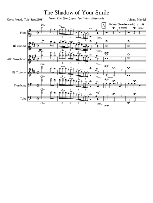 The Shadow Of Your Smile (Arr. Peet du Toit) - Johnny Mandel (Small Ensemble)
