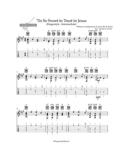 Tis So Sweet to Trust in Jesus - Fingerstyle Guitar (Intermediate) (Arr. A. Carreiro) - Fingerstyle Hymns (Guitar Tab)