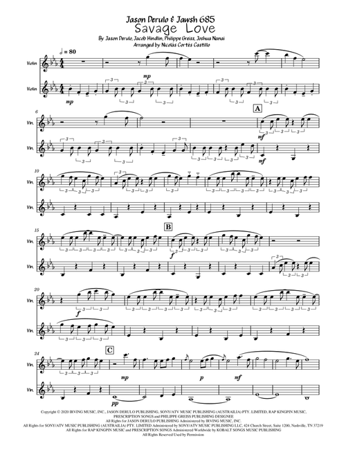 Savage Love (Arr. Nicolás Cortés Castillo) - Jason Derulo & Jawsh 685 (Violin Solo)