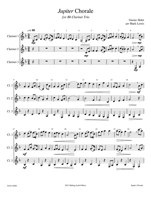 Jupiter Chorale - Bb Clarinet Trio (Arr. Mark R Lewis) - Gustav Holst (Woodwind Ensemble)