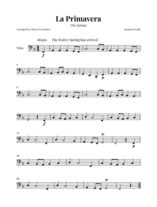 La Primavera (The Spring) by Vivaldi - Tuba Solo (Arr. Glauco Fernandes) - Antonio Vivaldi (Tuba Solo)