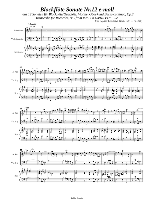 Loeillet, J.B. de gant_Recorder Sonata Op.3 No.12 in e-moll