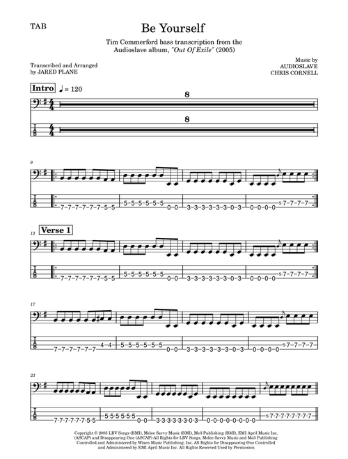 Be Yourself (Arr. Jared Plane) - Audioslave (Bass Tab)