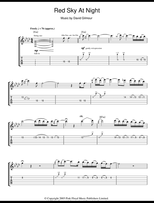 Red Sky At Night - David Gilmour (Guitar Tab)