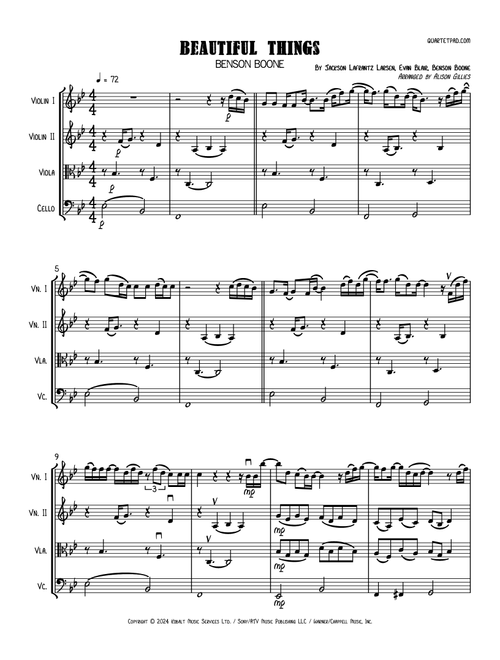 Beautiful Things (Arr. Alison Gillies) - Benson Boone (String Quartet)