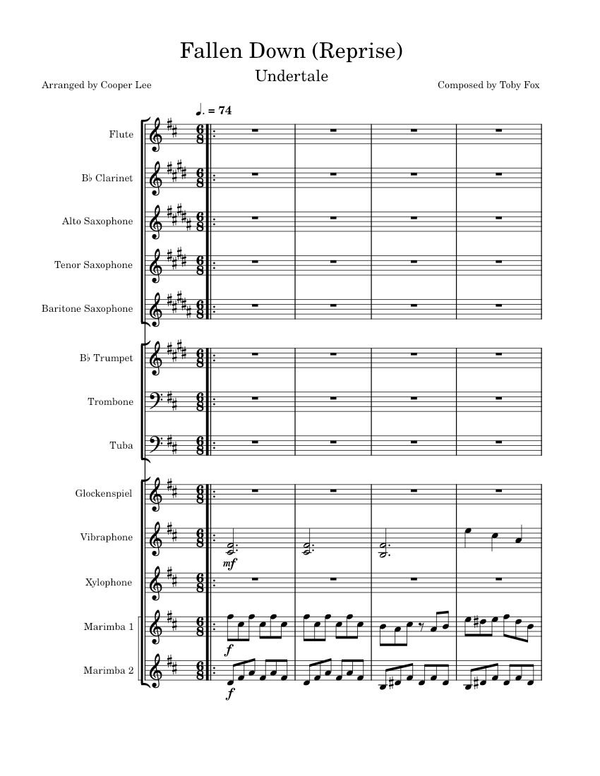 Fallen Down (Reprise) – Toby Fox for Concert Band Sheet music for Trombone,  Tuba, Flute, Clarinet in b-flat & more instruments (Concert Band) |  Musescore.com