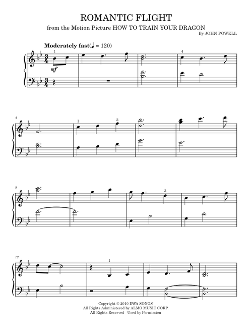 Romantic Flight – John Powell (Easy Piano)