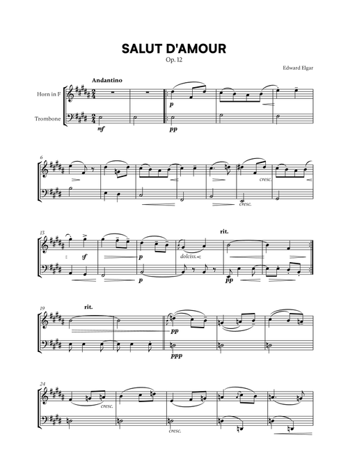 Edward Elgar - Salut d'Amour for French Horn and Trombone (Arr. Cadenza Editions) (Instrumental Duet)