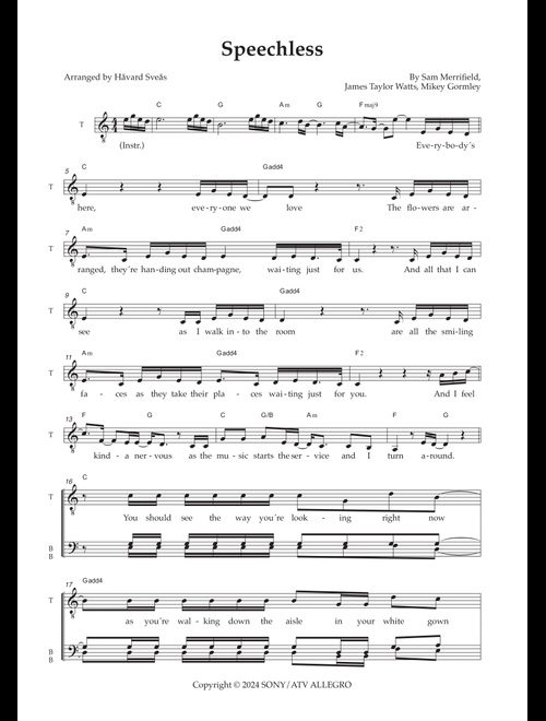 Speechless (Arr. Håvard Sveås) - James Tw (Choral, TBB)