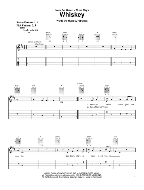 Whiskey - Pat Green (Easy Guitar with TAB)