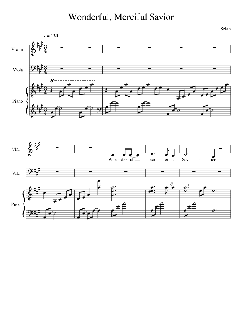 Wonderful, Merciful Savior Sheet music for Piano, Violin, Viola (Mixed