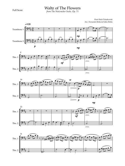 Waltz of The Flowers - from Nutcracker (P. I. Tchaikovsky) for Trombone Duo (Arr. Fernando Britto, Fabio Britto) - Piotr Ilitch Tchaikovsky (Trombone Duet)