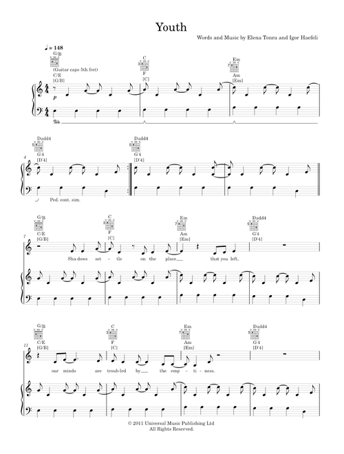 Youth - Daughter (Piano-Voice-Guitar)