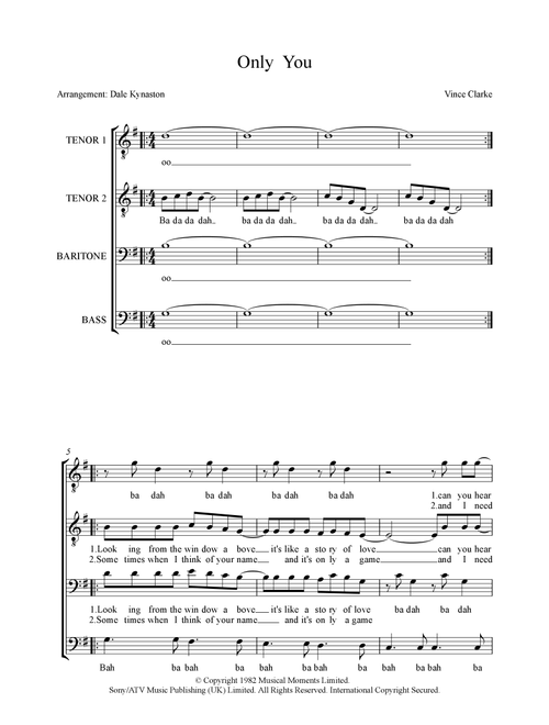 Only You (Arr. Dale Kynaston) - Yazoo (Choral, TTBB)
